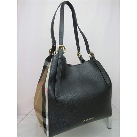 burberry canterbury black leather tote bag|Burberry top handle bag.